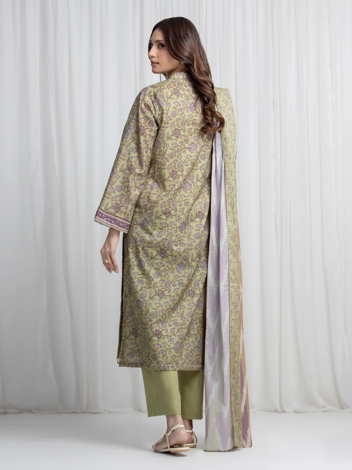 Edenrobe Allure Olive Khaddar 3-Piece Suit | EWU6A3-37016-3P