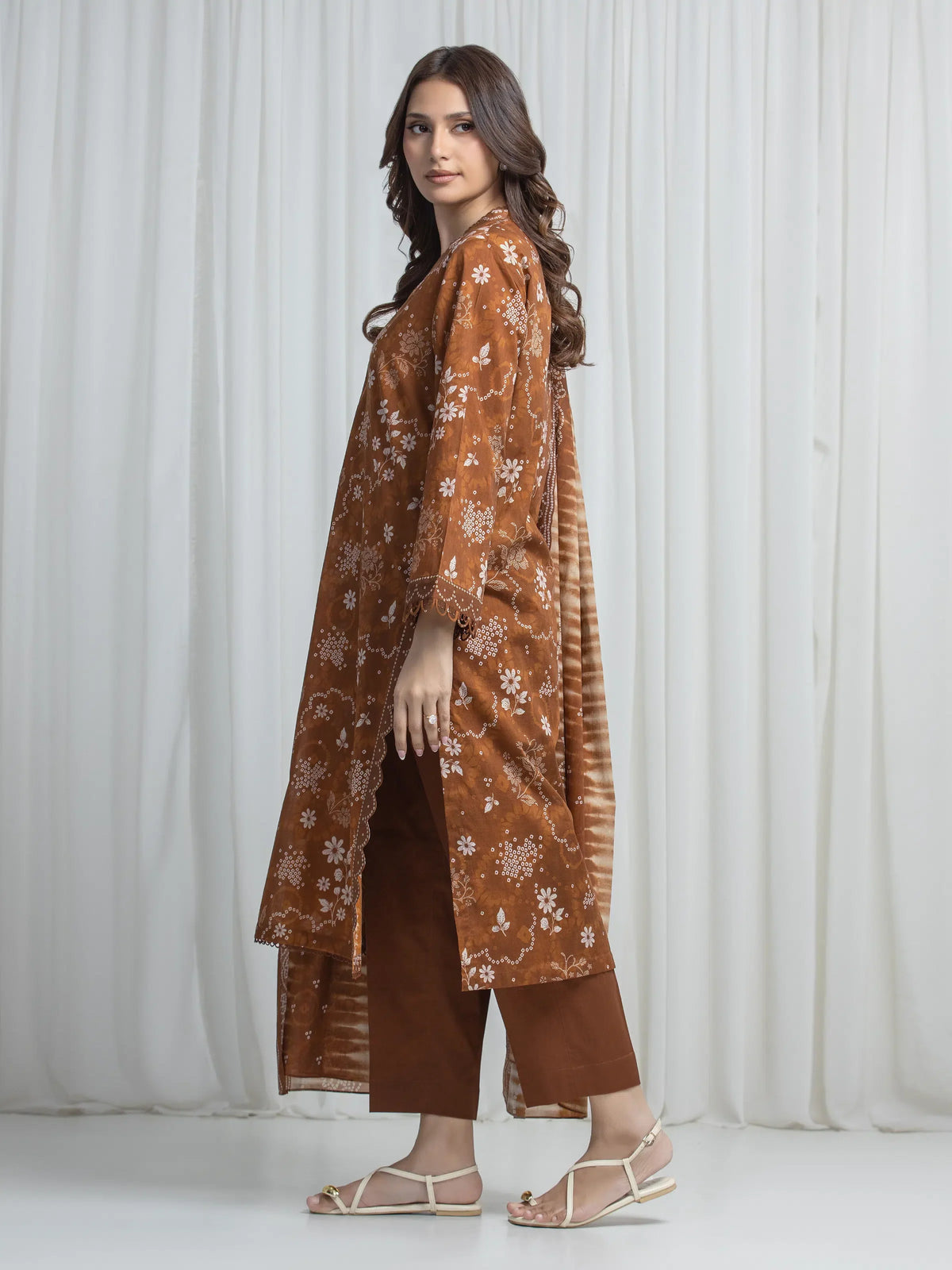 Edenrobe Allure Brown Khaddar 3-Piece Suit | EWU6A3-37013-3P