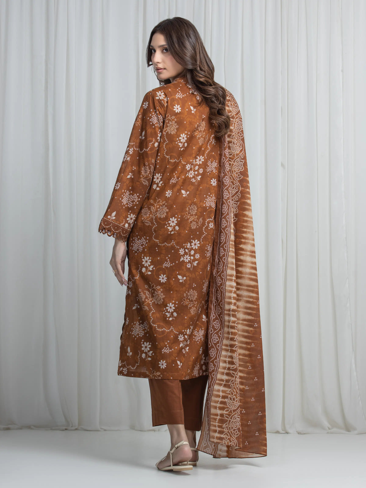 Edenrobe Allure Brown Khaddar 3-Piece Suit | EWU6A3-37013-3P
