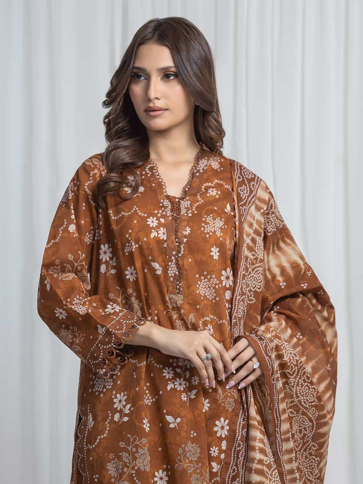 Edenrobe Allure Brown Khaddar 3-Piece Suit | EWU6A3-37013-3P