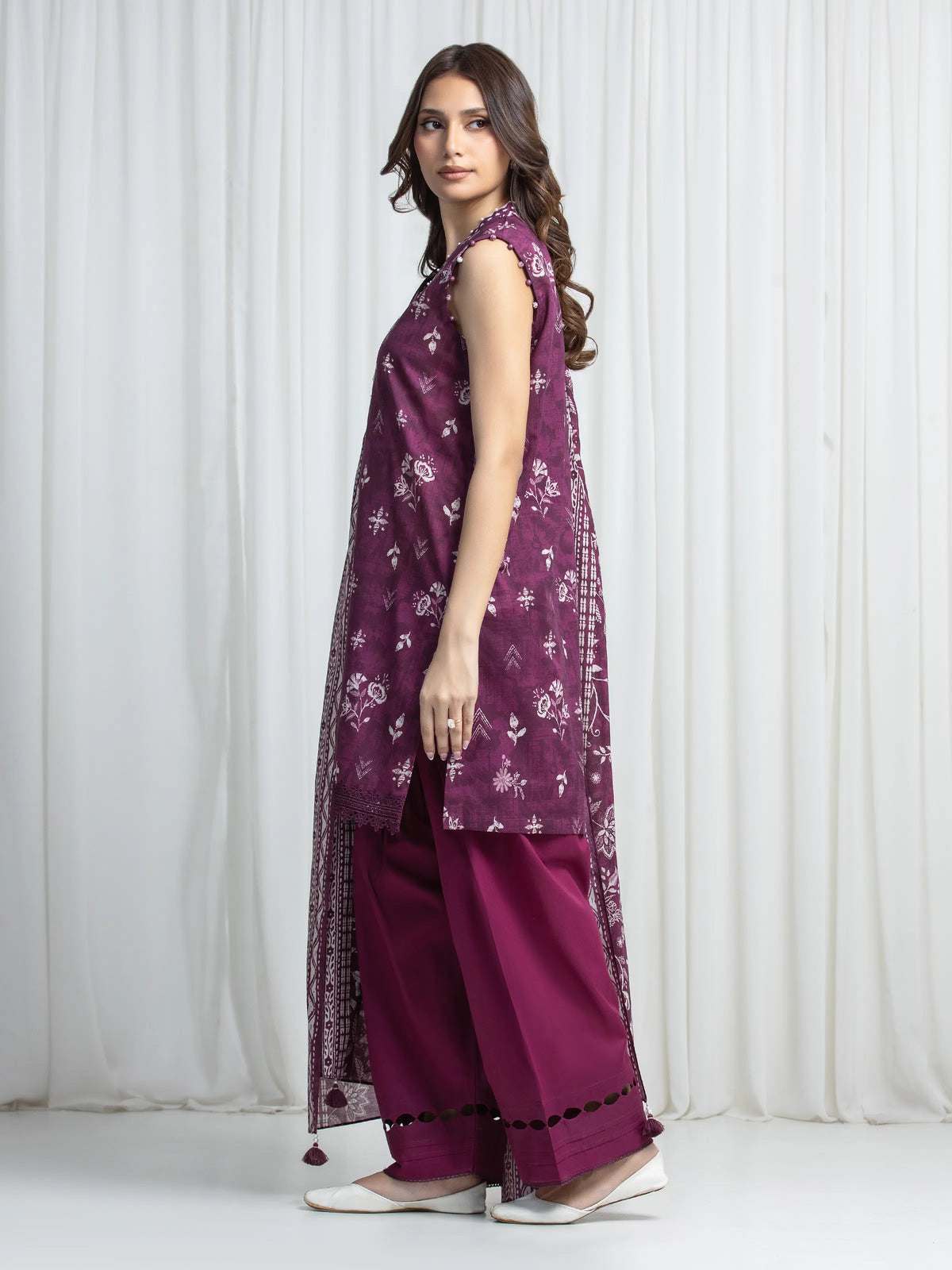 Edenrobe Allure Magenta Khaddar 3-Piece Suit | EWU6A3-37020-3P
