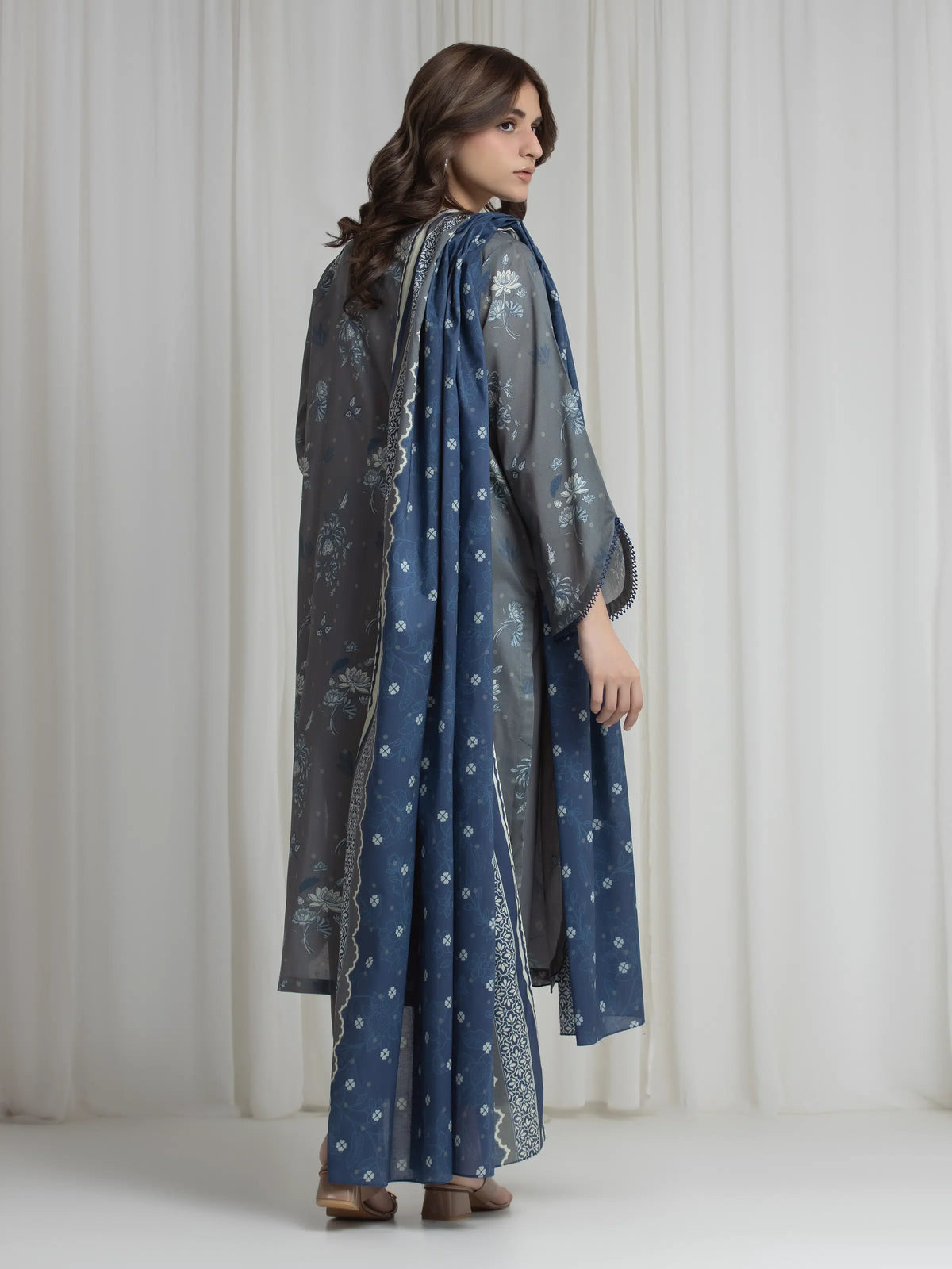 Edenrobe Allure Grey Lawn 3-Piece Suit | EWU6A1-36728-3P