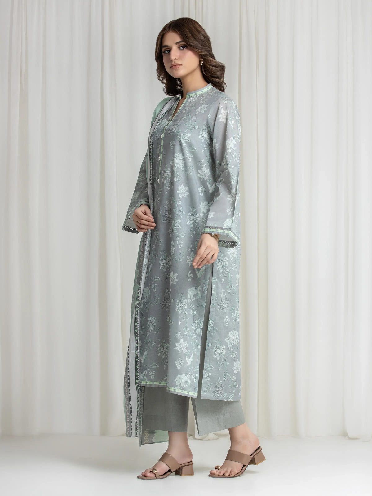 Edenrobe Allure Grey Lawn 3-Piece Suit | EWU6A1-36726-3P