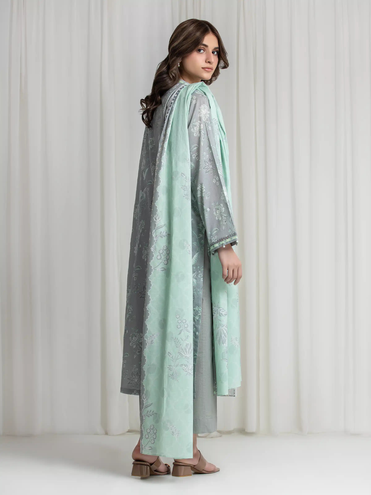 Edenrobe Allure Grey Lawn 3-Piece Suit | EWU6A1-36726-3P