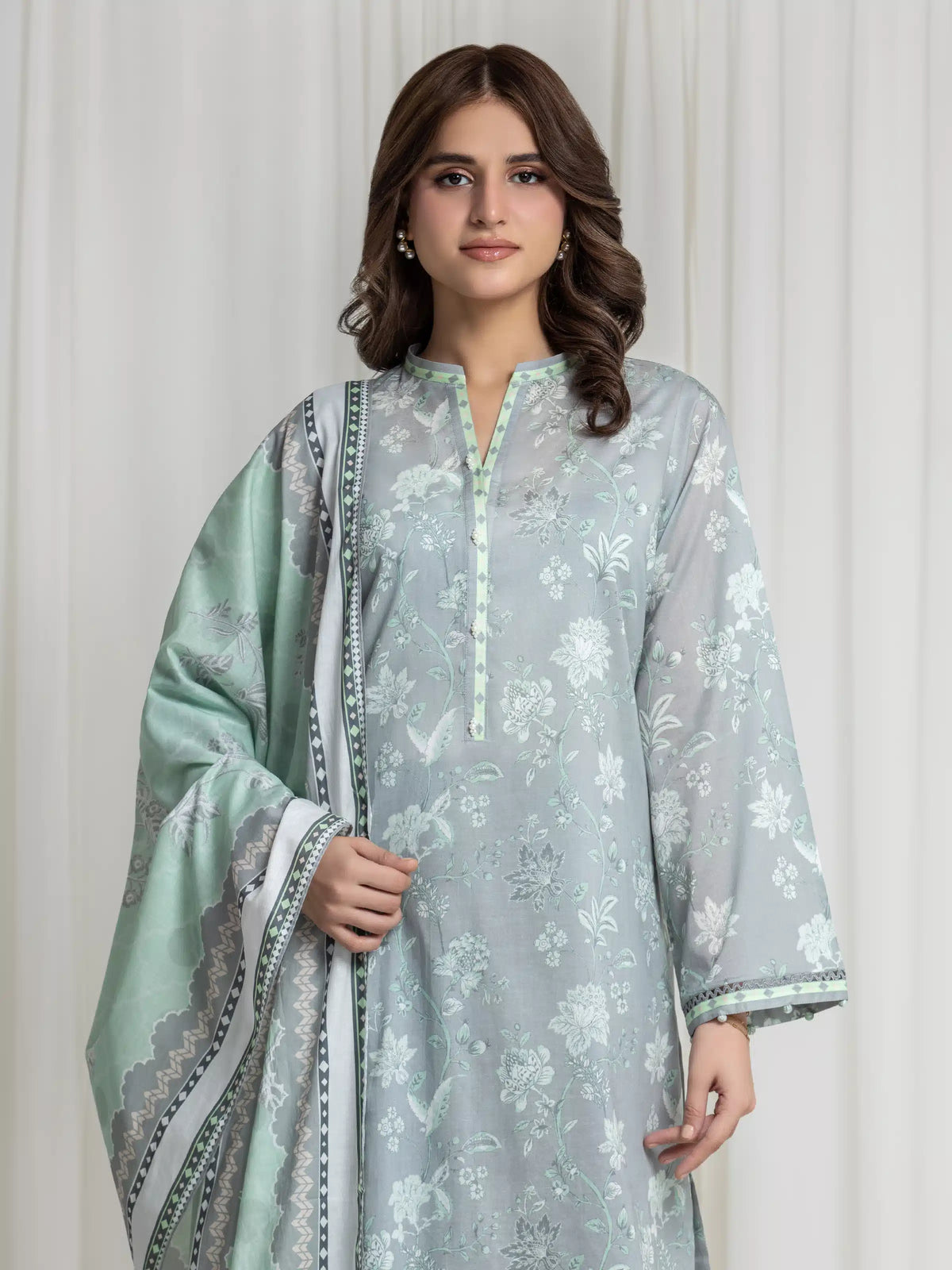 Edenrobe Allure Grey Lawn 3-Piece Suit | EWU6A1-36726-3P