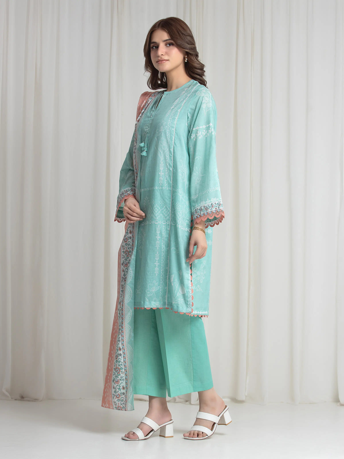 Edenrobe Allure Green Lawn 3-Piece Suit | EWU6A1-36733-3P