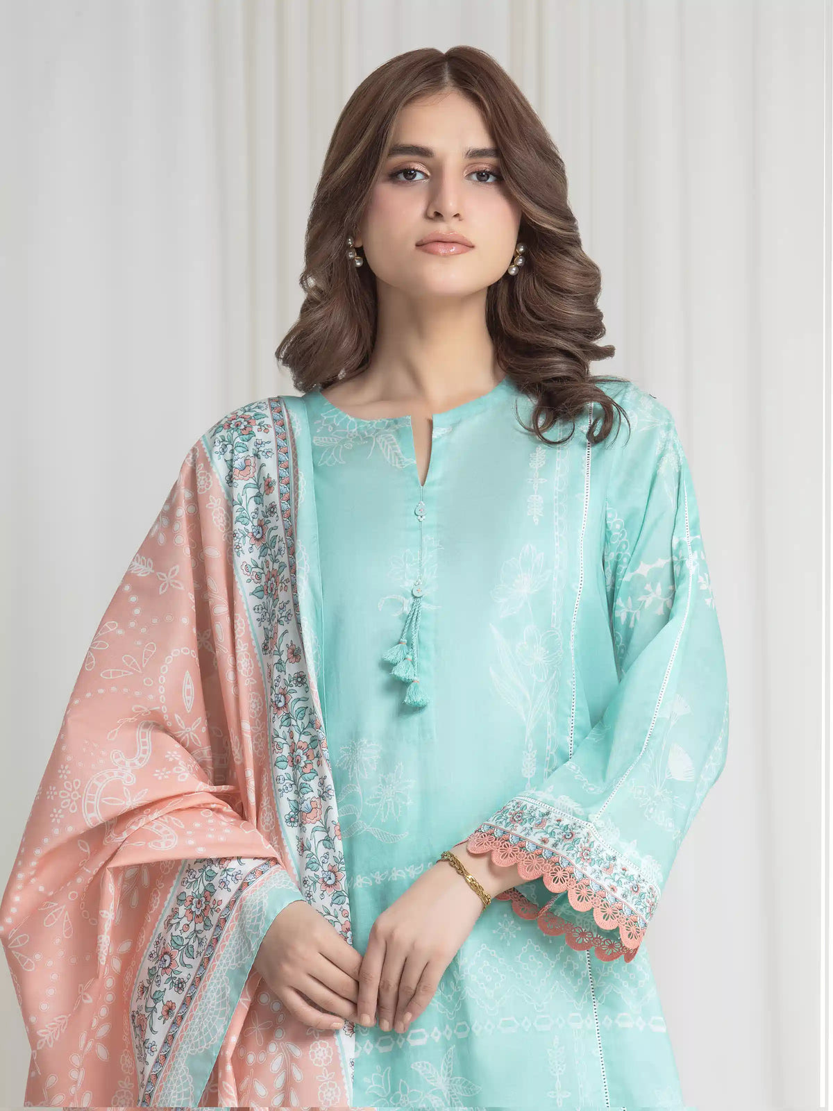 Edenrobe Allure Green Lawn 3-Piece Suit | EWU6A1-36733-3P