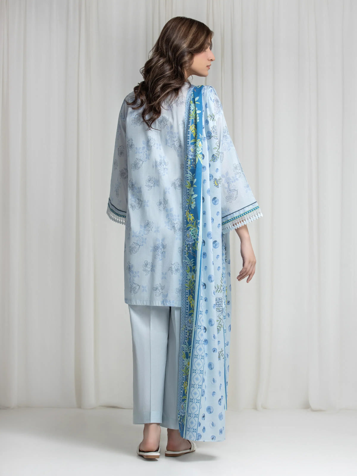 Edenrobe Allure Blue Lawn 3-Piece Suit | EWU6A1-36737-3P