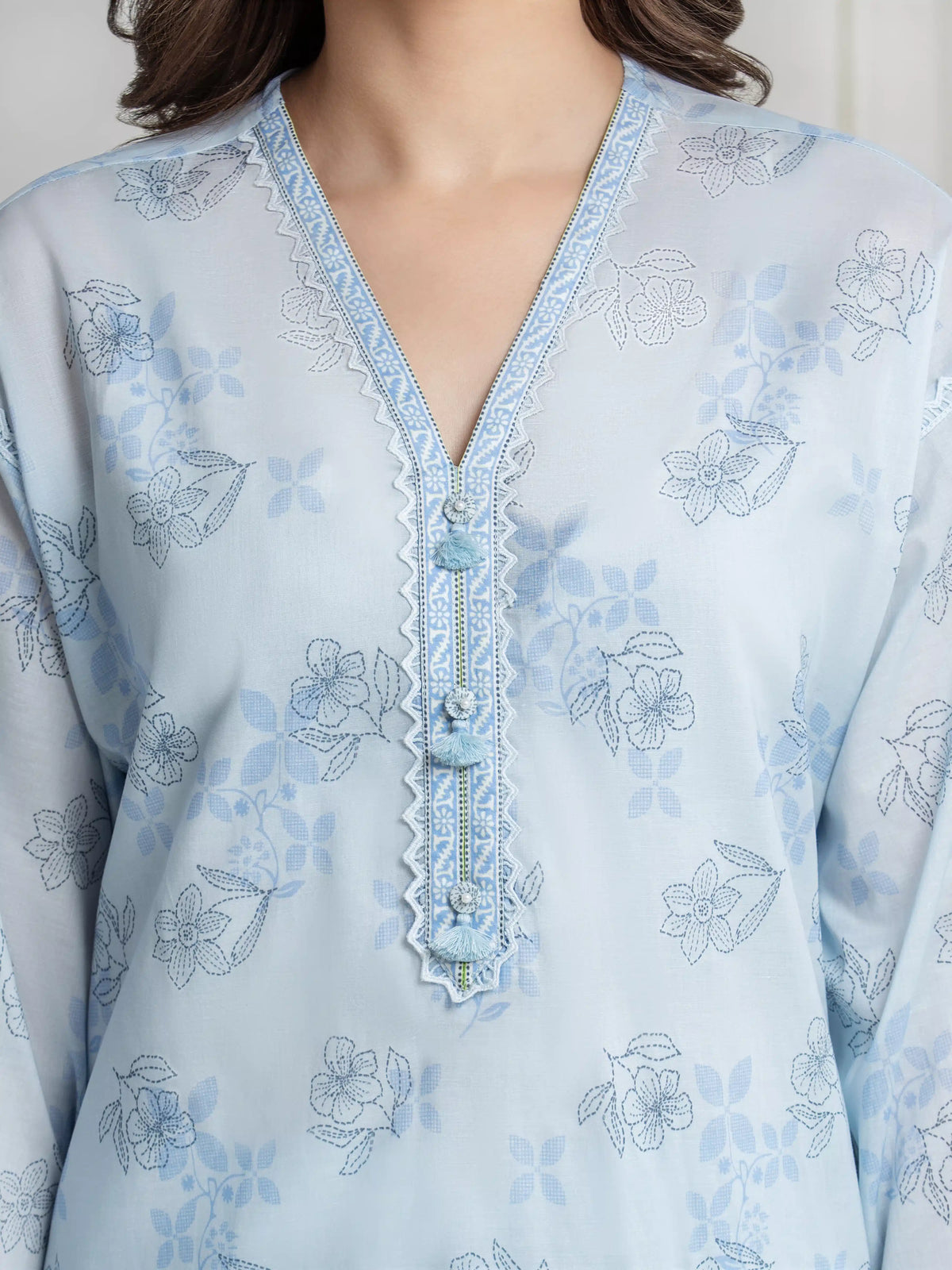 Edenrobe Allure Blue Lawn 3-Piece Suit | EWU6A1-36737-3P