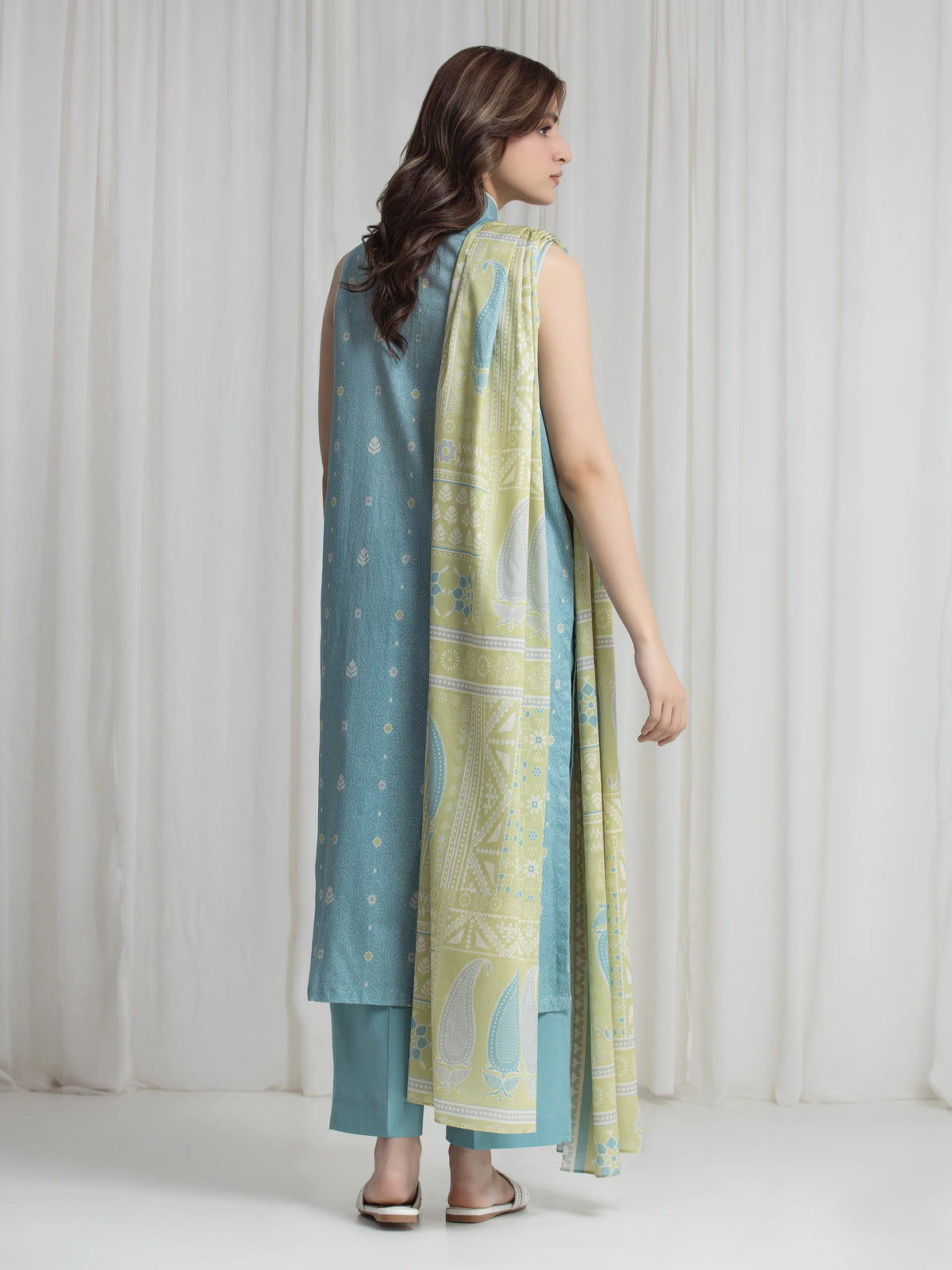 Edenrobe Allure Turquoise Lawn 3-Piece Suit | EWU6A1-36735-3P