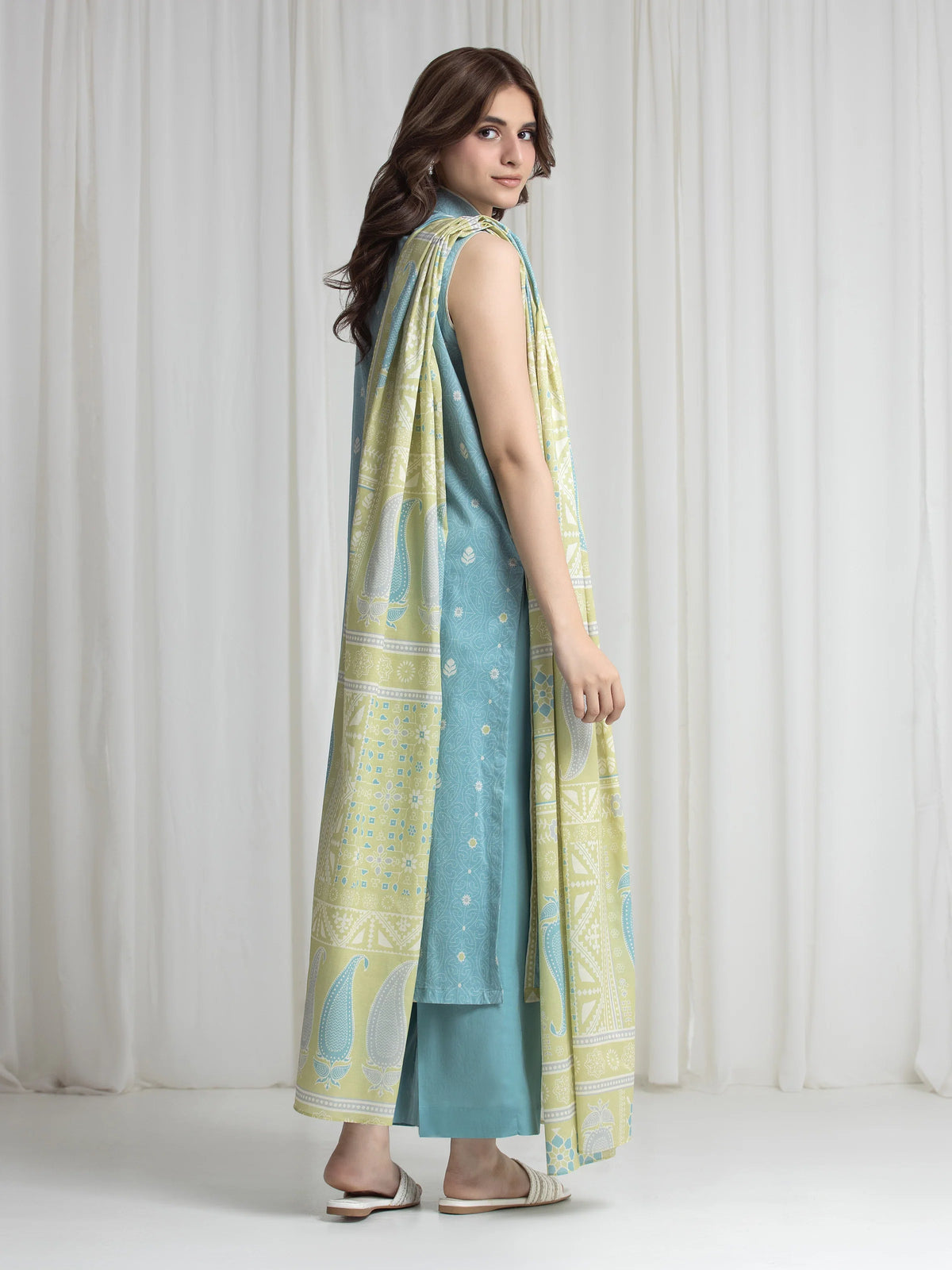 Edenrobe Allure Turquoise Lawn 3-Piece Suit | EWU6A1-36735-3P