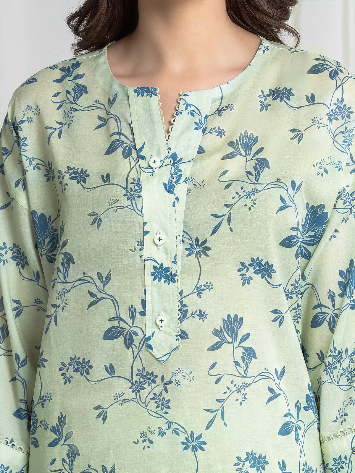 Edenrobe Allure Ivory Green Lawn 3-Piece Suit | EWU6A1-36727-3P