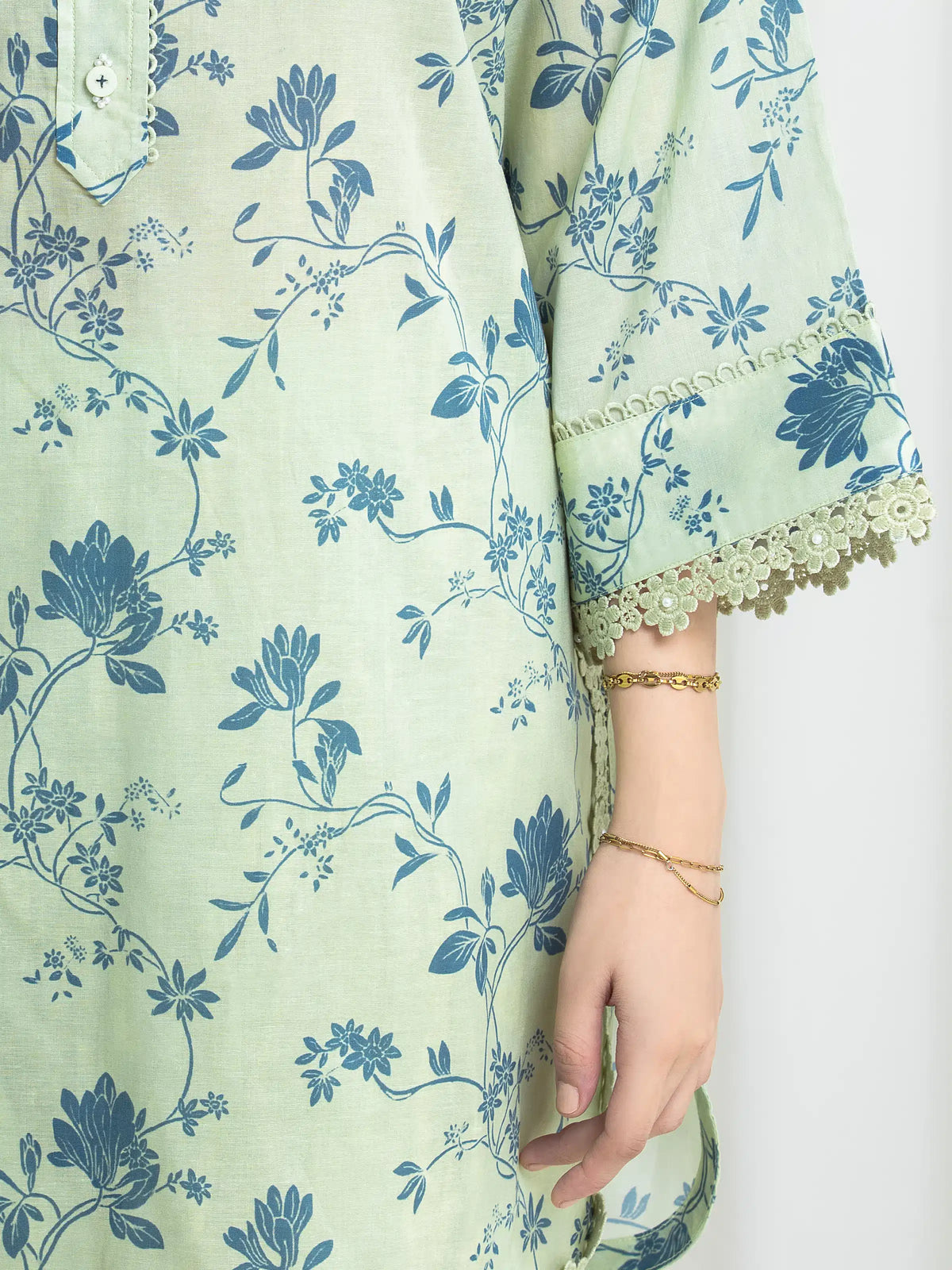 Edenrobe Allure Ivory Green Lawn 3-Piece Suit | EWU6A1-36727-3P