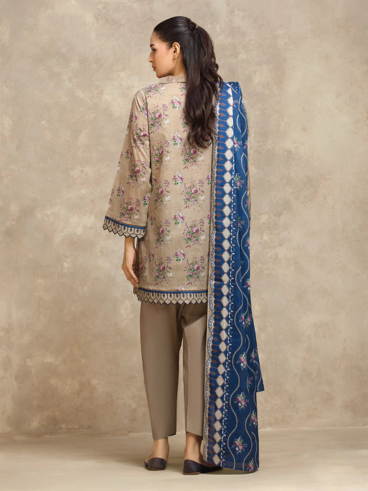 Edenrobe Allure Beige Lawn 3-Piece Suit | EWU6A1-36558-3P