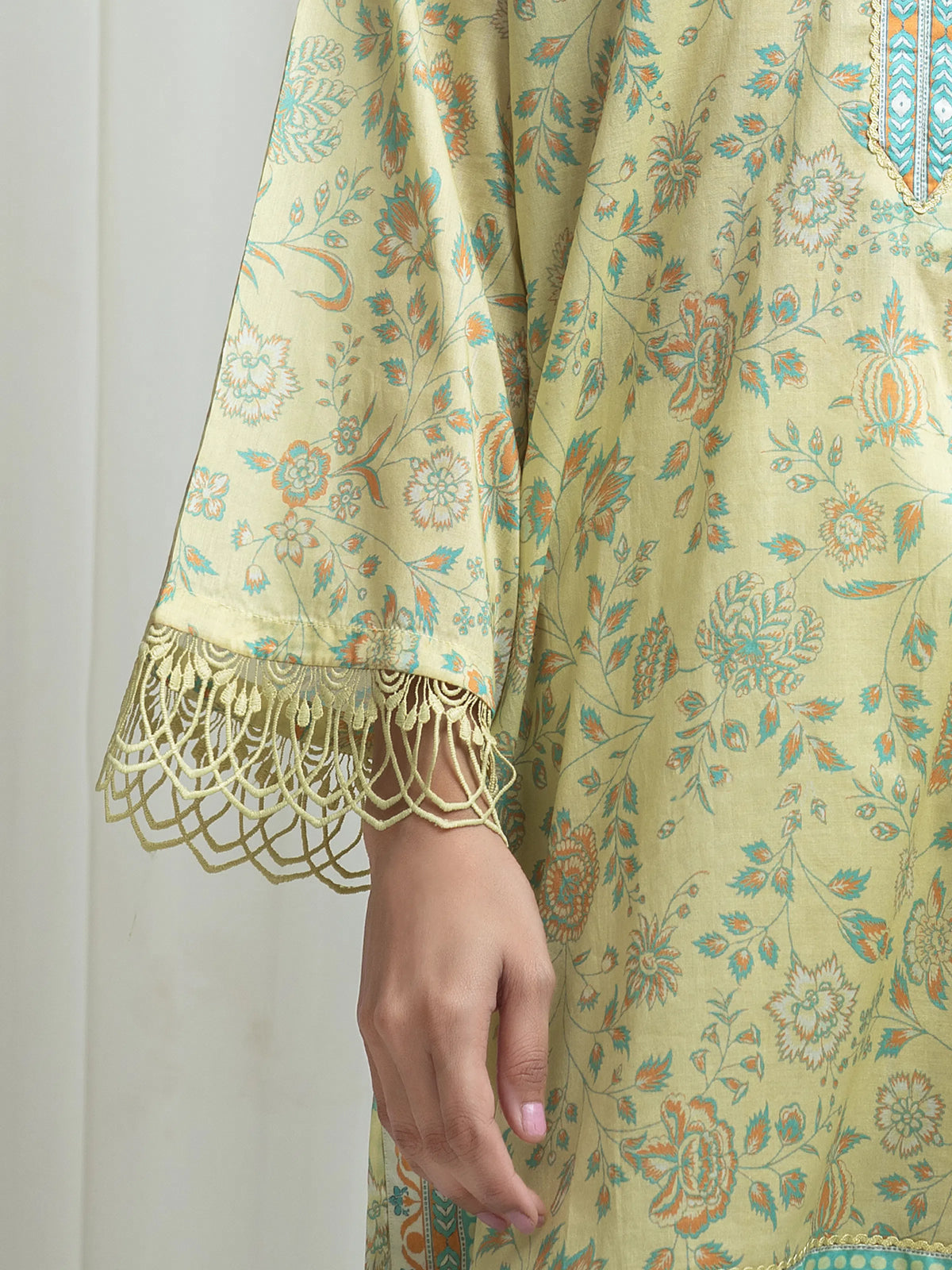 Edenrobe Allure Lime Yellow Lawn 3-Piece Suit | EWU6A1-36633-3P