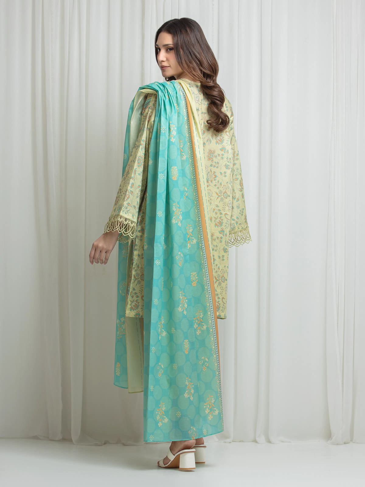 Edenrobe Allure Lime Yellow Lawn 3-Piece Suit | EWU6A1-36633-3P