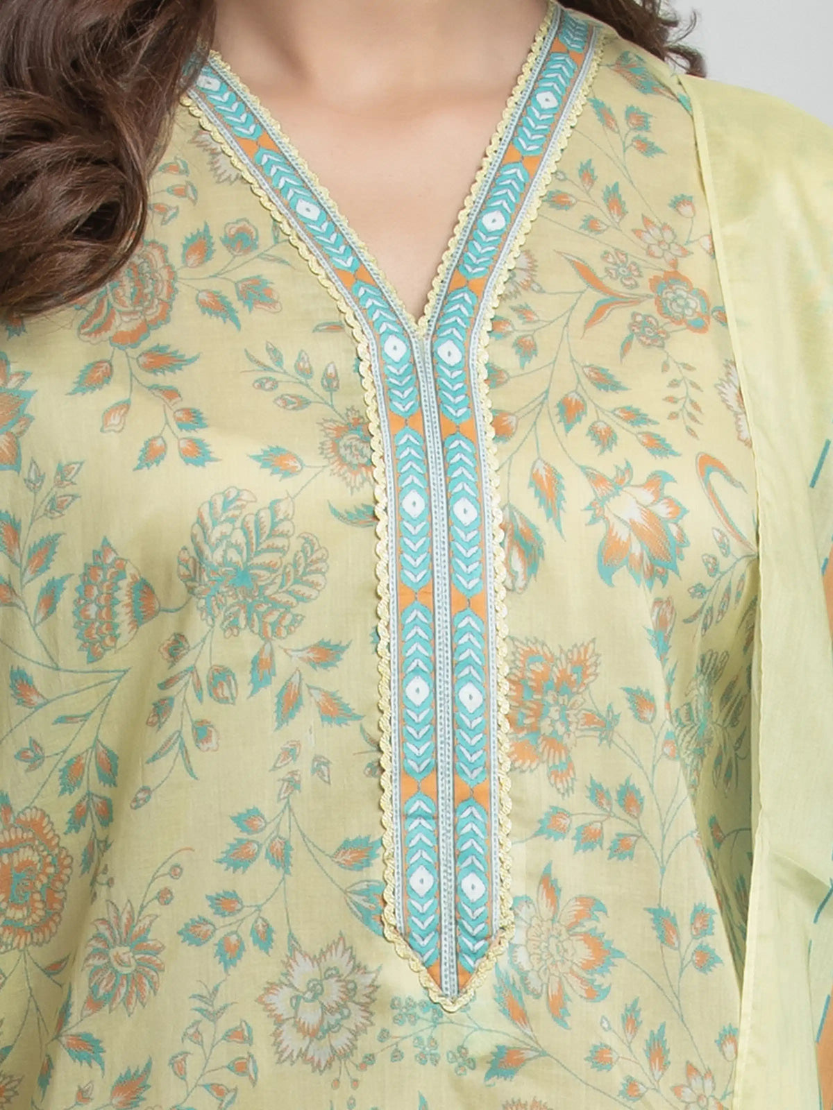 Edenrobe Allure Lime Yellow Lawn 3-Piece Suit | EWU6A1-36633-3P