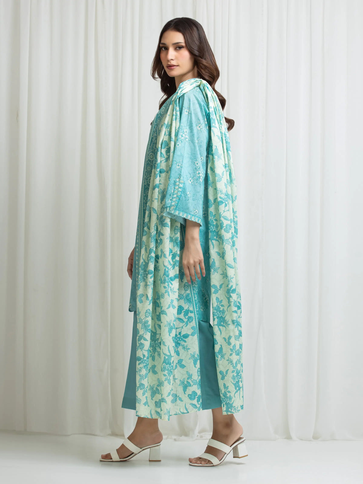 Edenrobe Allure Green Lawn 3-Piece Suit | EWU6A1-36663-3P