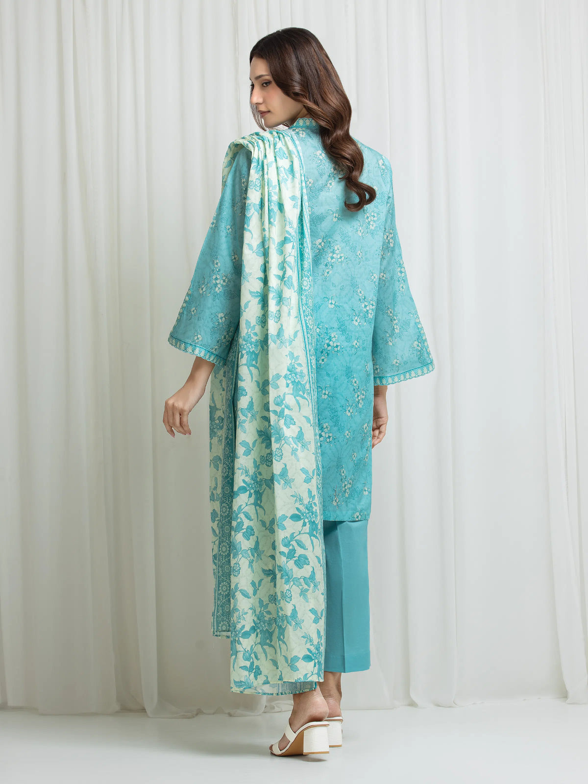 Edenrobe Allure Green Lawn 3-Piece Suit | EWU6A1-36663-3P
