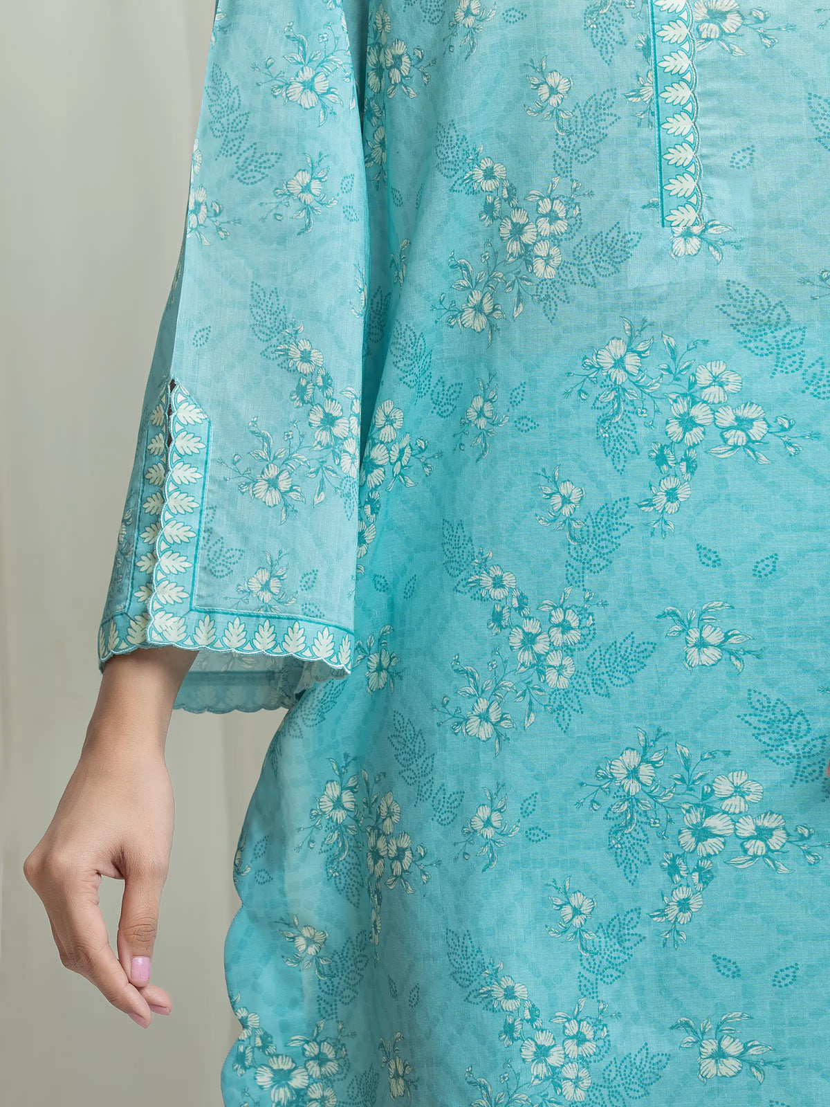Edenrobe Allure Green Lawn 3-Piece Suit | EWU6A1-36663-3P