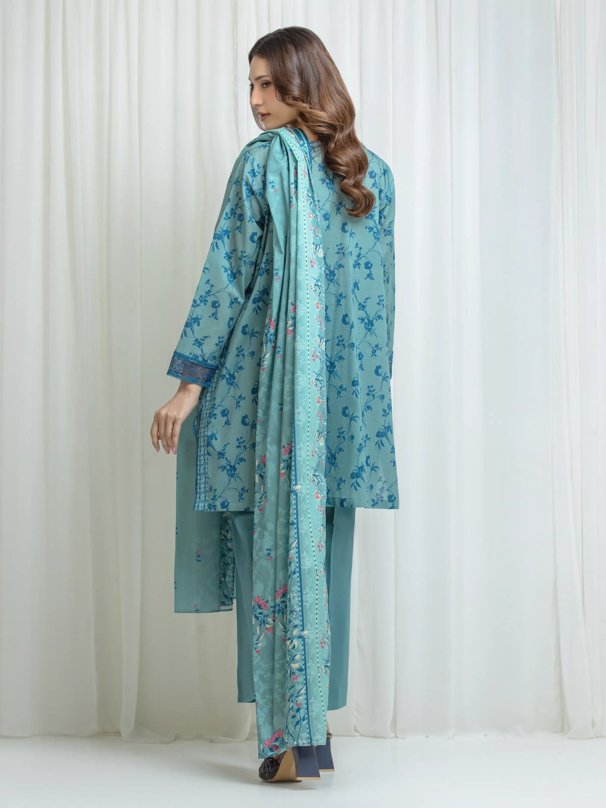 Edenrobe Allure Green Lawn 3-Piece Suit | EWU6A1-36690-3P
