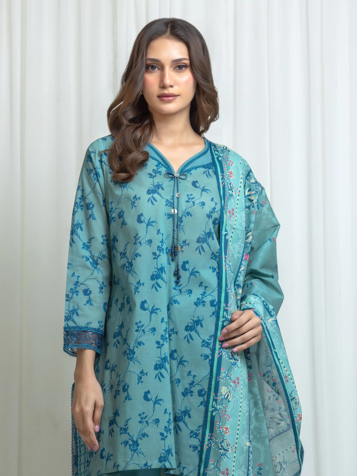 Edenrobe Allure Green Lawn 3-Piece Suit | EWU6A1-36690-3P
