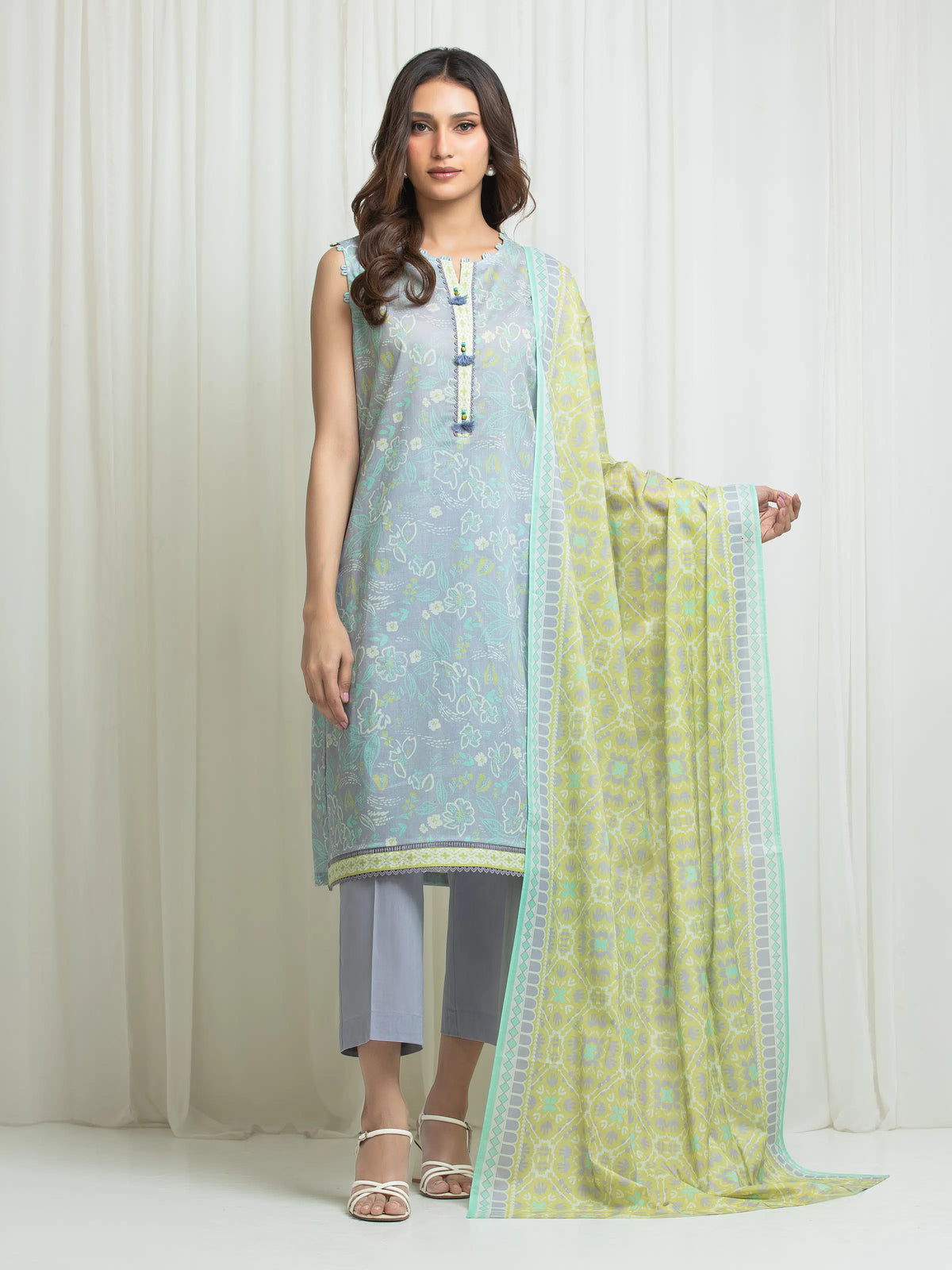 Edenrobe Allure Light Blue Lawn 3-Piece Suit | EWU6A1-36705-3P