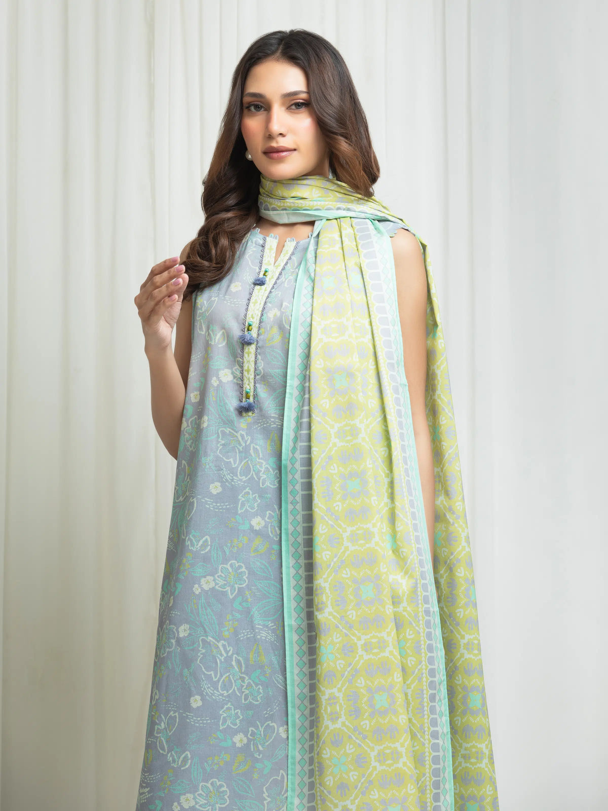 Edenrobe Allure Light Blue Lawn 3-Piece Suit | EWU6A1-36705-3P