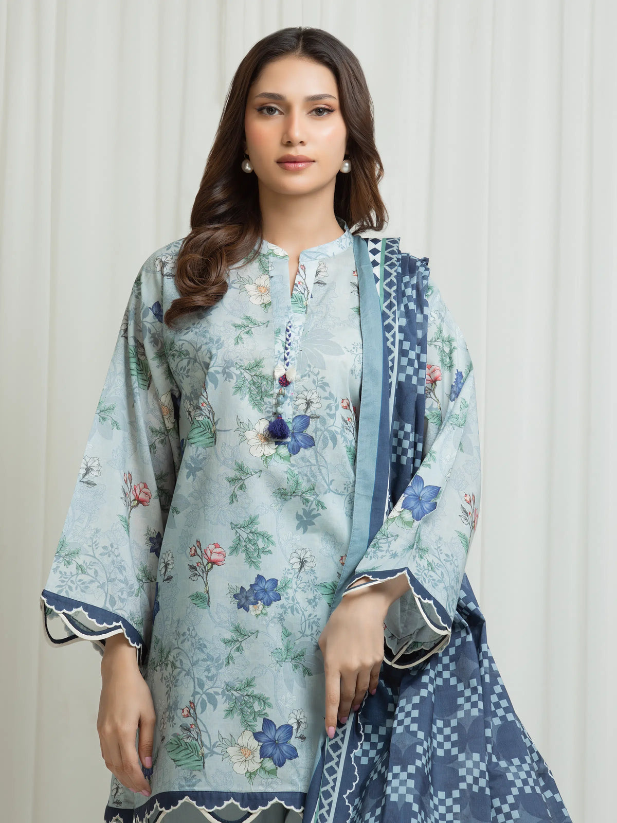 Edenrobe Allure Blue Lawn 3-Piece Suit | EWU6A1-36700-3P