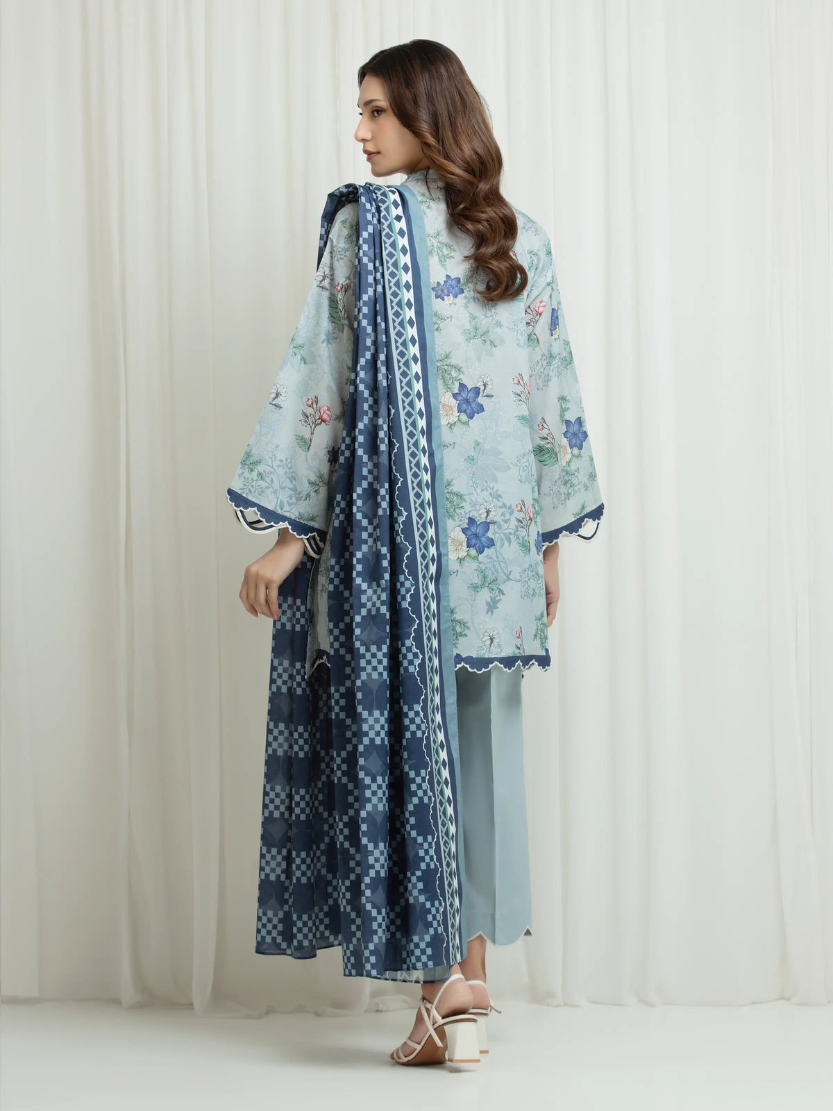 Edenrobe Allure Blue Lawn 3-Piece Suit | EWU6A1-36700-3P