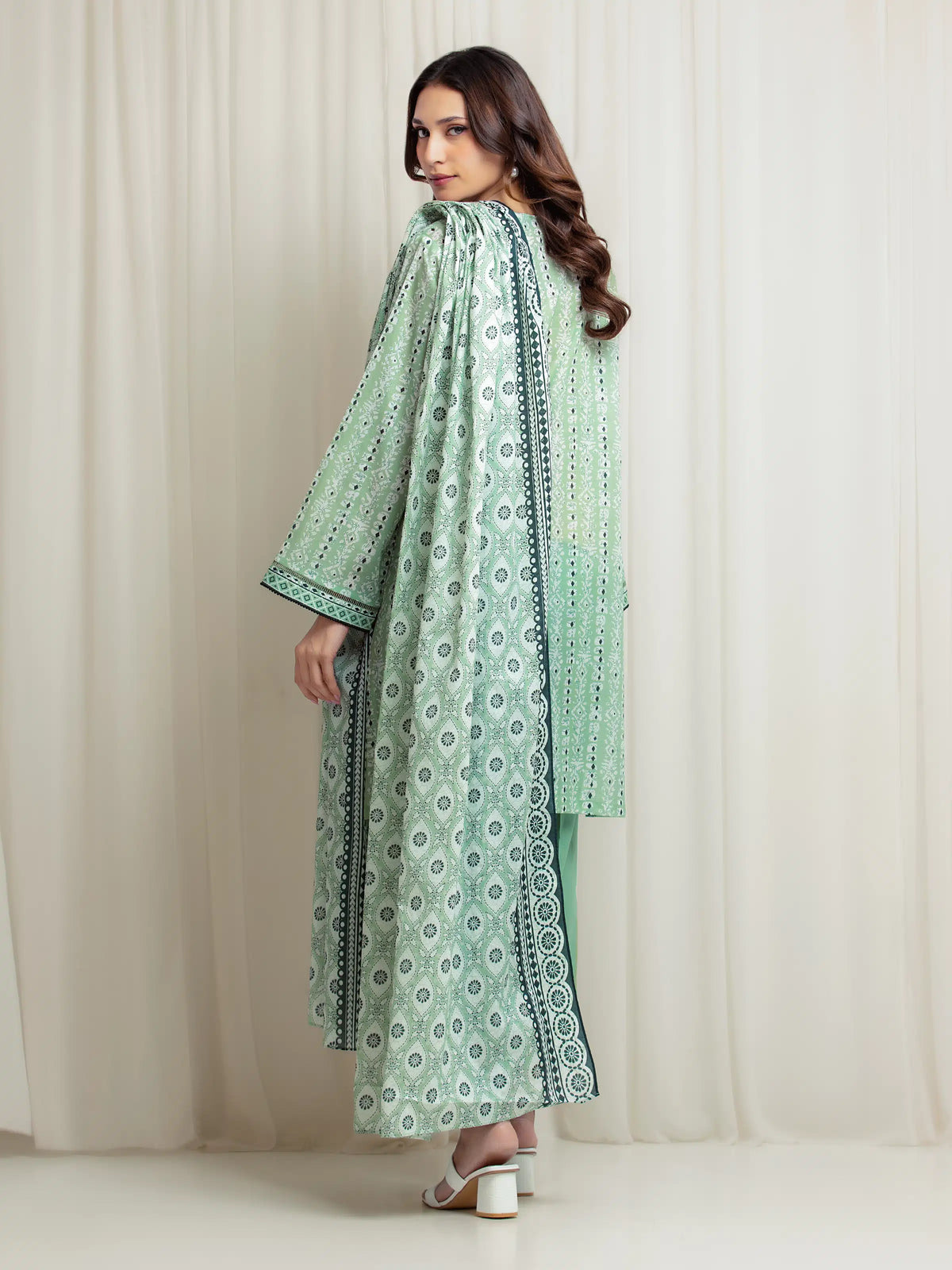 Edenrobe Allure Green Lawn 3-Piece Suit | EWU6A1-36689-3P