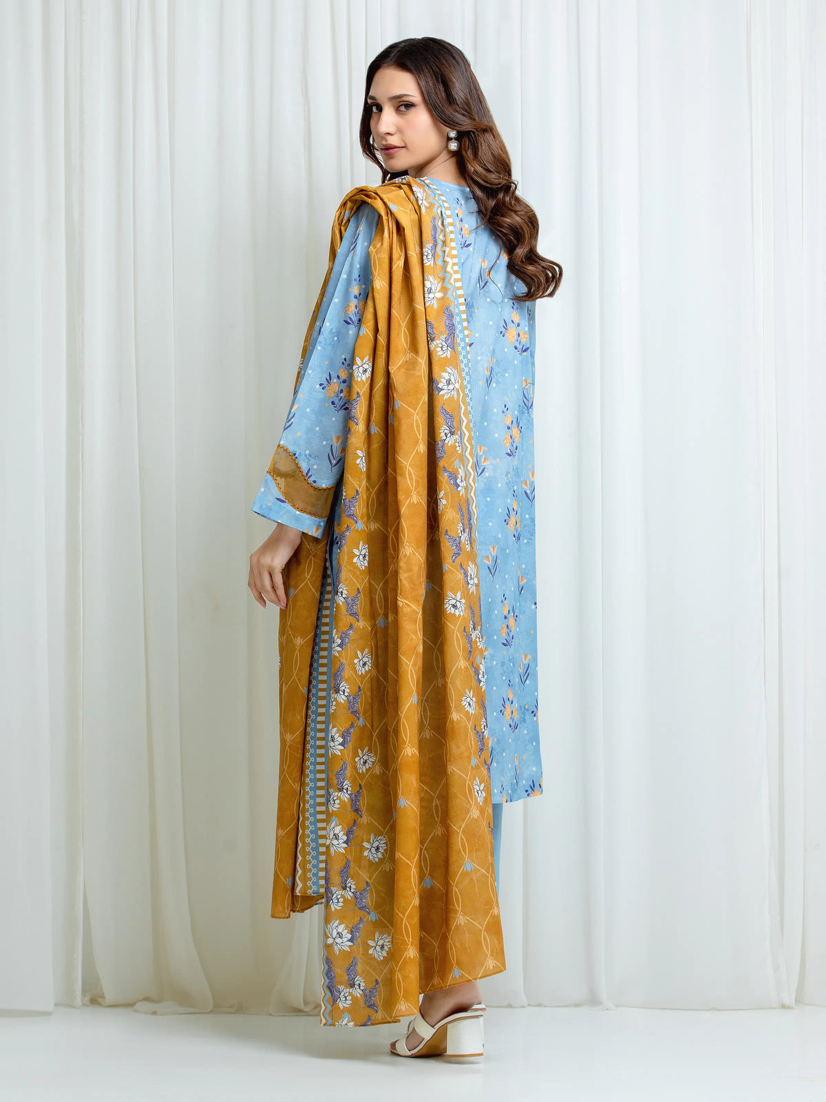 Edenrobe Allure Blue Lawn 3-Piece Suit | EWU6A1-36695-3P