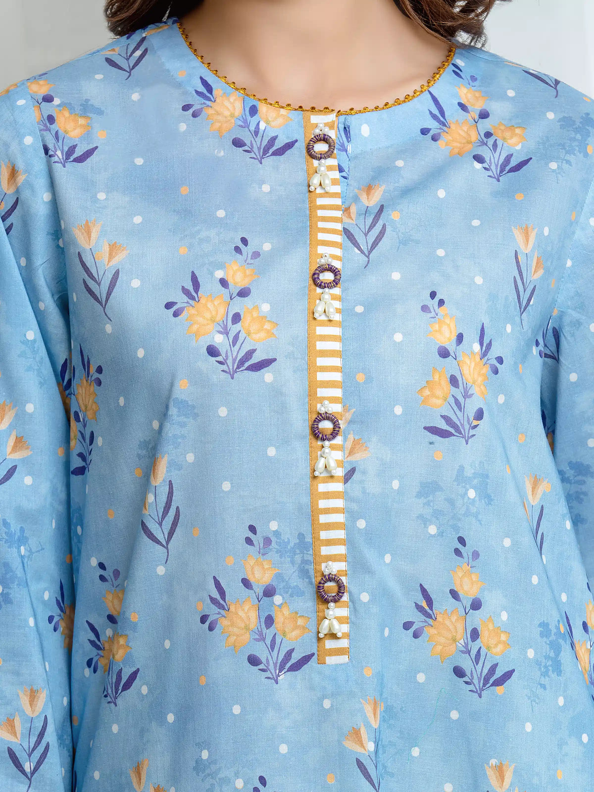 Edenrobe Allure Blue Lawn 3-Piece Suit | EWU6A1-36695-3P
