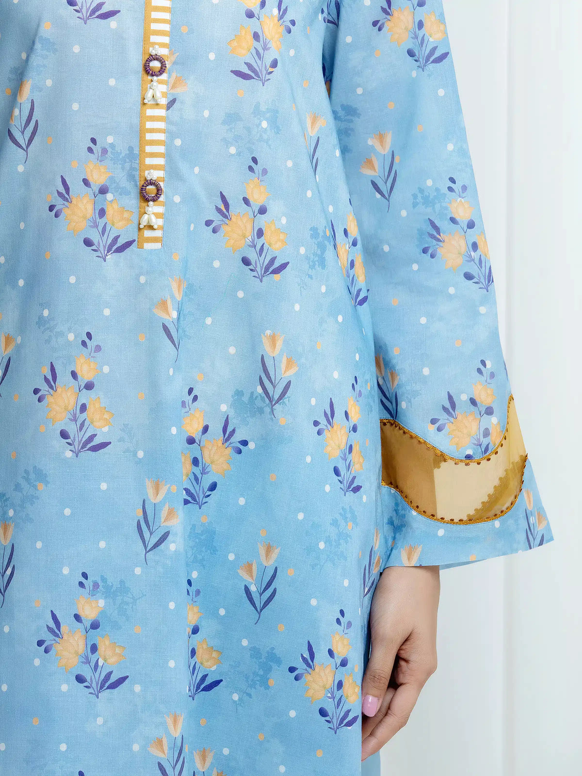 Edenrobe Allure Blue Lawn 3-Piece Suit | EWU6A1-36695-3P