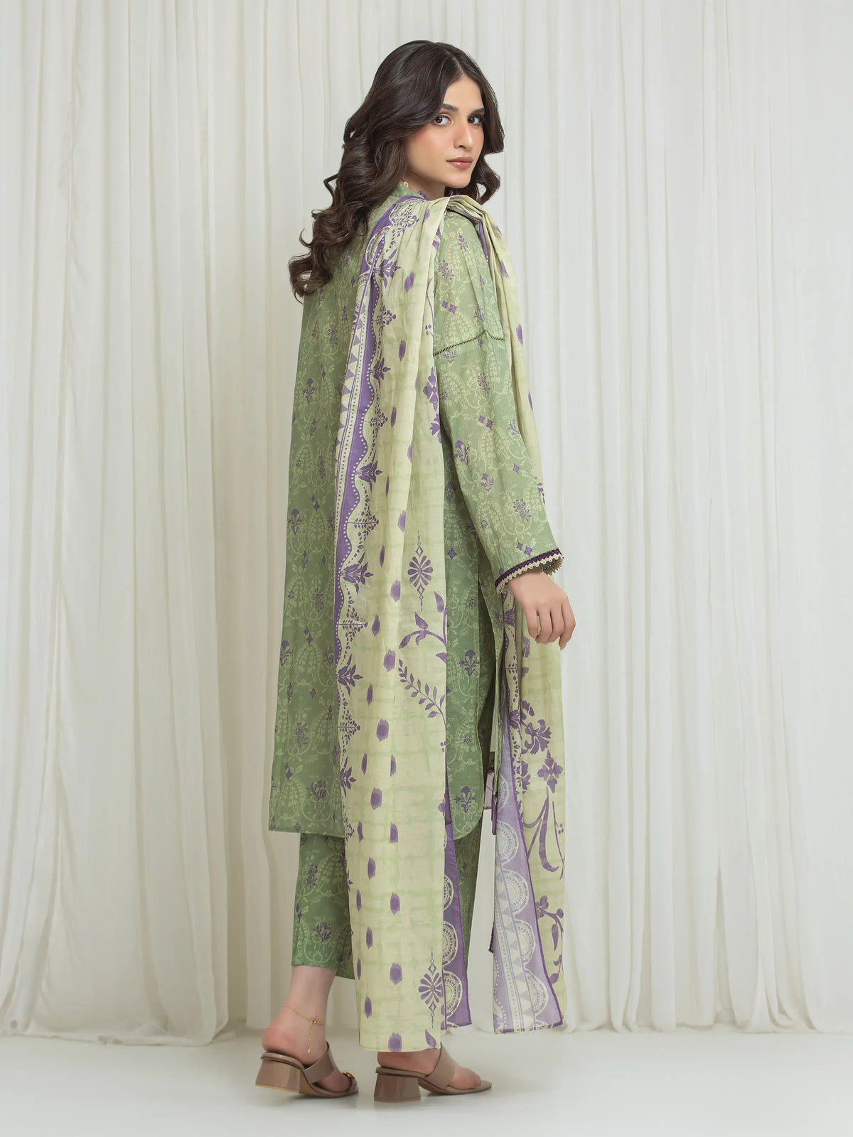 Edenrobe Allure Olive Lawn 3-Piece Suit | EWU6A1-36763-3P