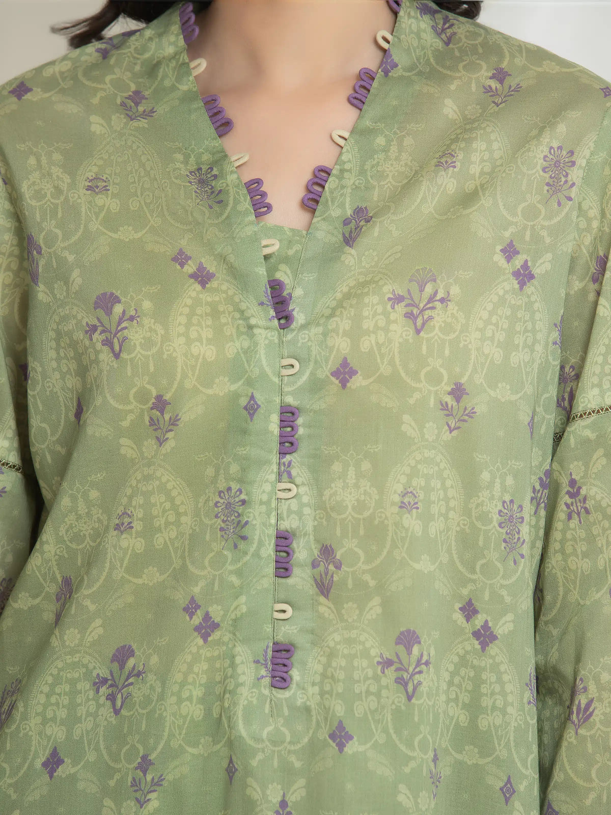 Edenrobe Allure Olive Lawn 3-Piece Suit | EWU6A1-36763-3P