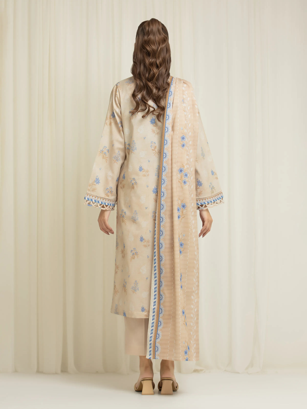 Edenrobe Allure Beige Lawn 3-Piece Suit | EWU6A1-36589-3P