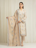 Edenrobe Allure Beige Lawn 3-Piece Suit | EWU6A1-36589-3P