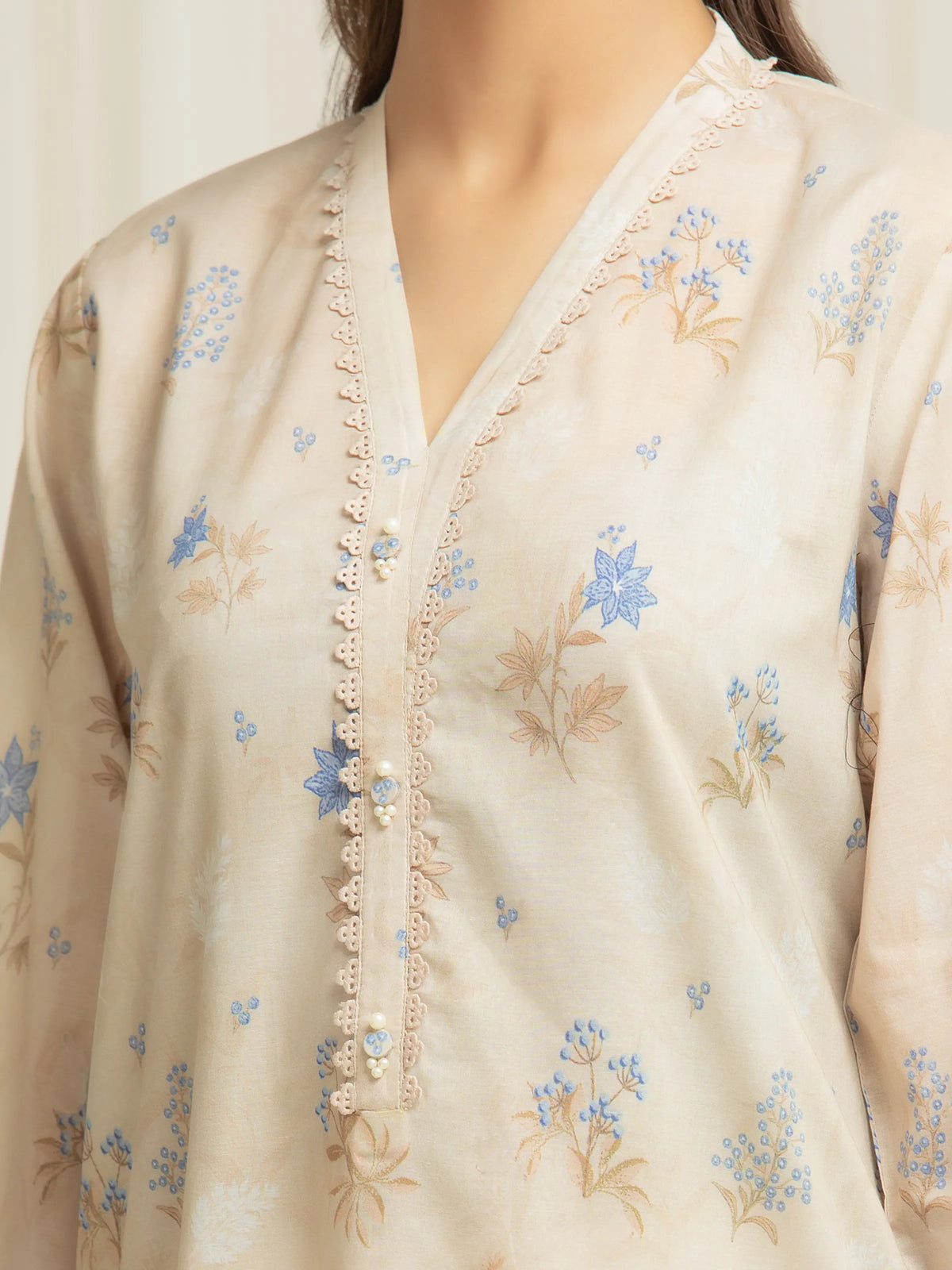 Edenrobe Allure Beige Lawn 3-Piece Suit | EWU6A1-36589-3P