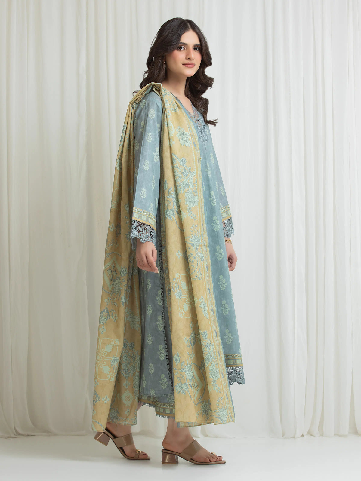 Edenrobe Allure Grey Lawn 3-Piece Suit | EWU6A1-36754-3P