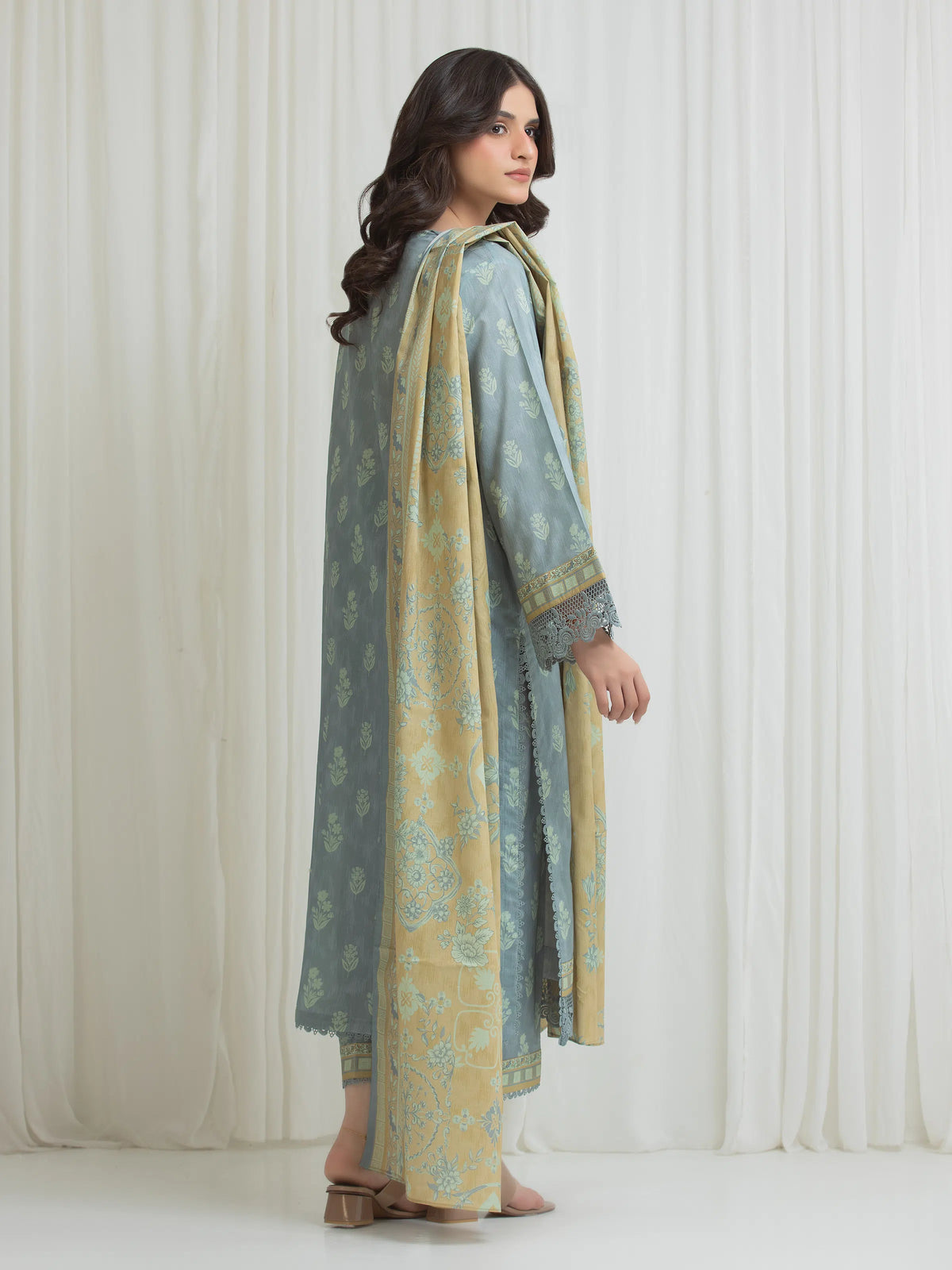 Edenrobe Allure Grey Lawn 3-Piece Suit | EWU6A1-36754-3P