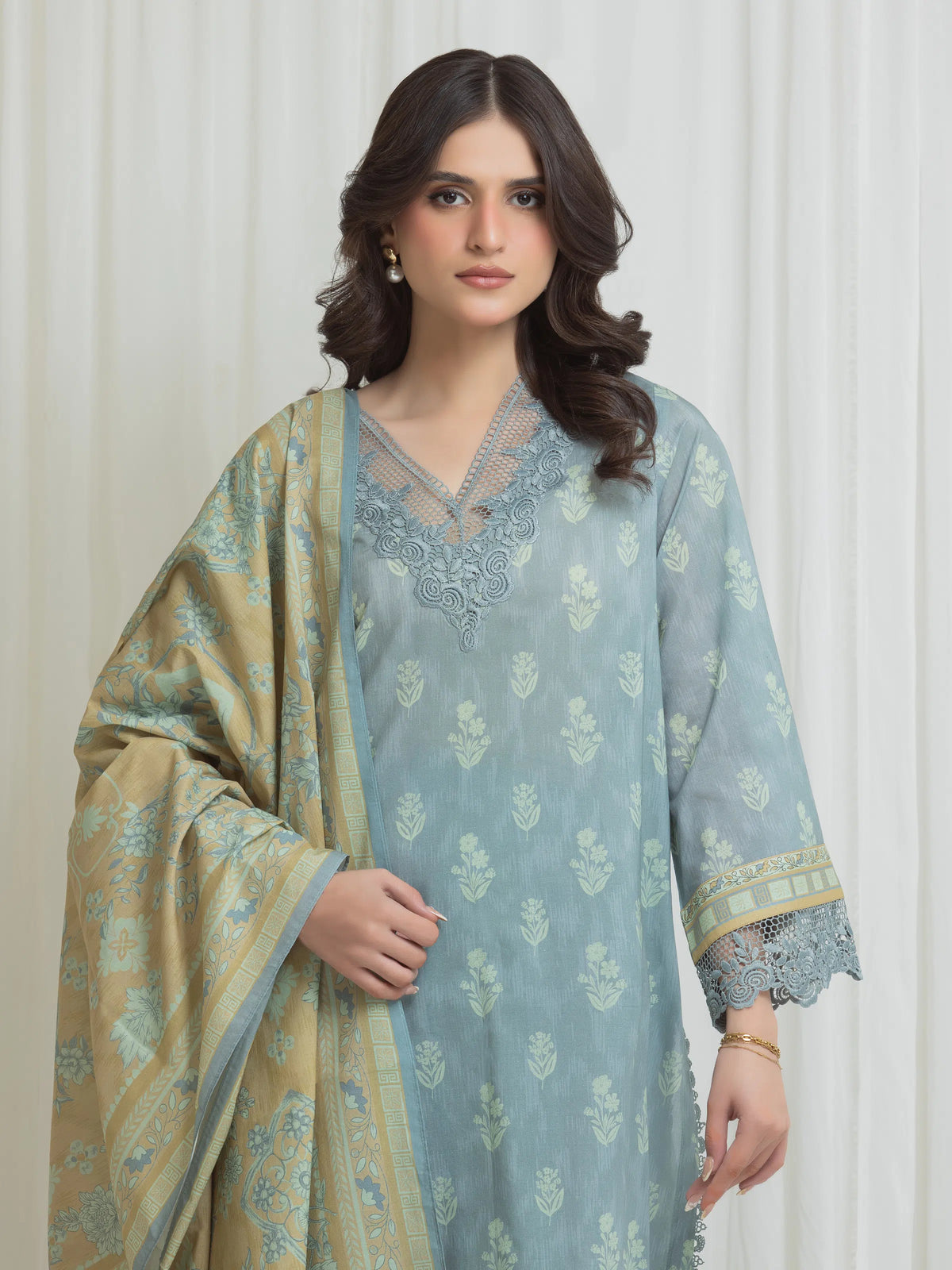 Edenrobe Allure Grey Lawn 3-Piece Suit | EWU6A1-36754-3P
