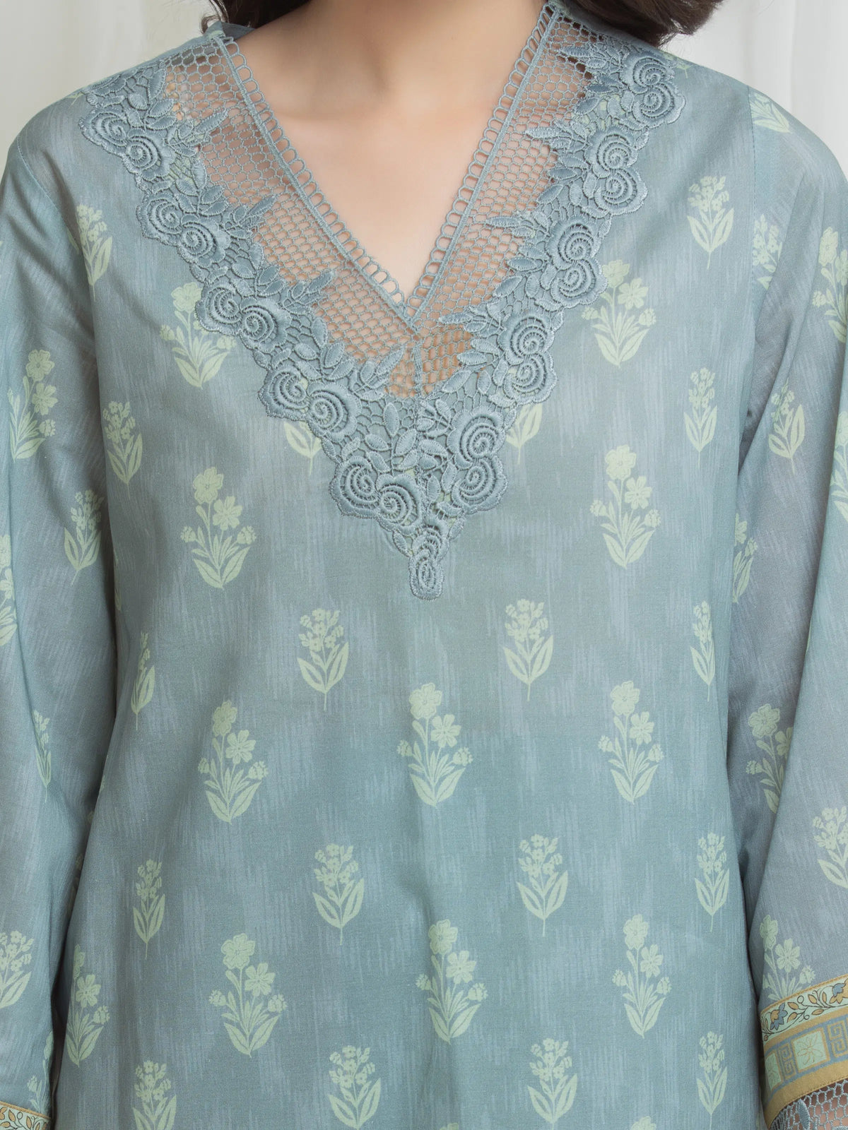 Edenrobe Allure Grey Lawn 3-Piece Suit | EWU6A1-36754-3P