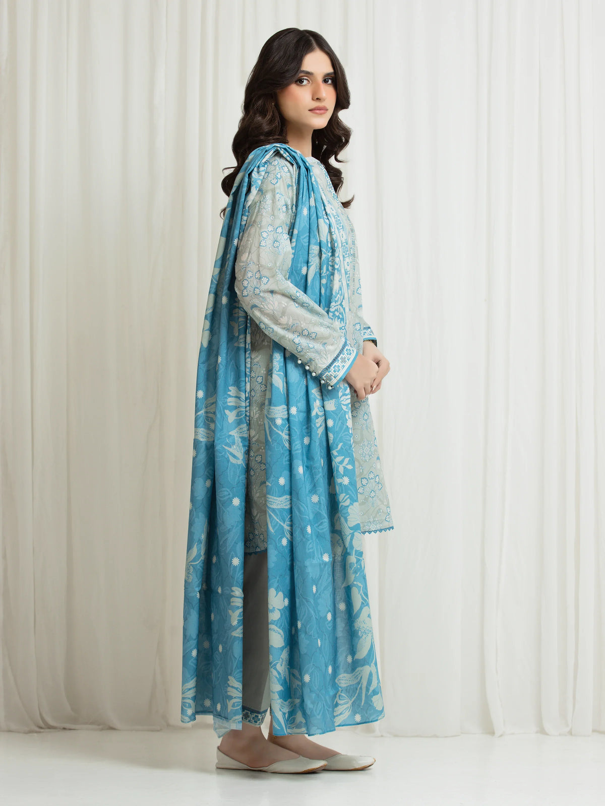 Edenrobe Allure Sage Lawn 3-Piece Suit | EWU6A1-36711-3P