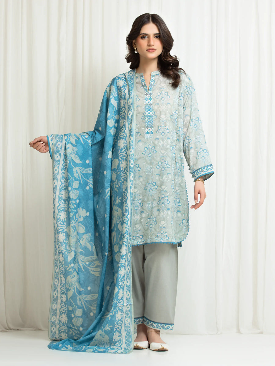 Edenrobe Allure Sage Lawn 3-Piece Suit | EWU6A1-36711-3P