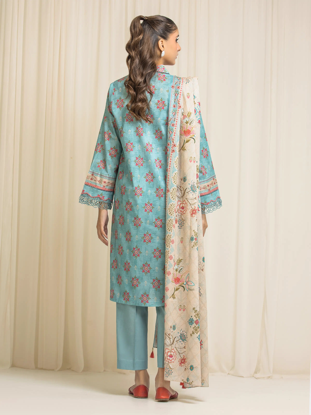 Edenrobe Allure TEAL Lawn 3-Piece Suit | EWU6A1-36573-3P