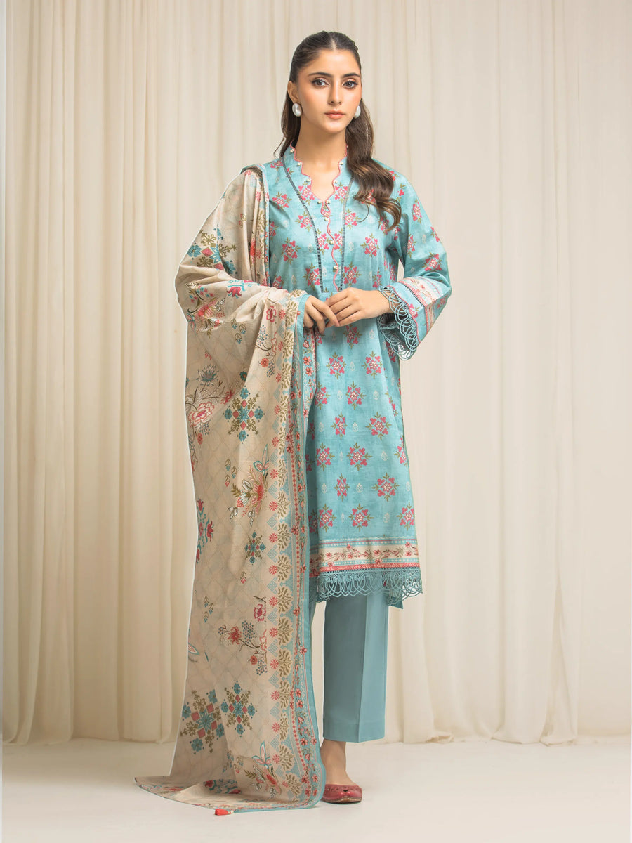Edenrobe Allure TEAL Lawn 3-Piece Suit | EWU6A1-36573-3P