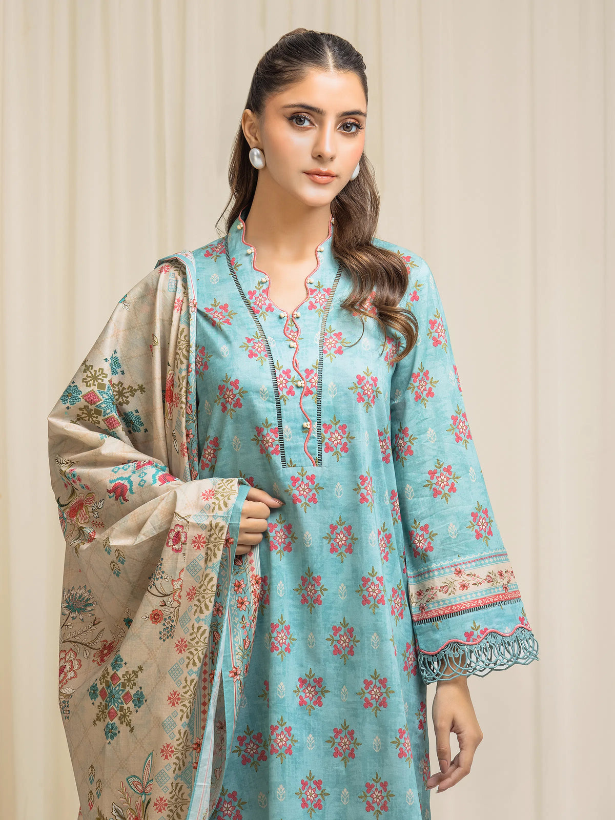 Edenrobe Allure TEAL Lawn 3-Piece Suit | EWU6A1-36573-3P