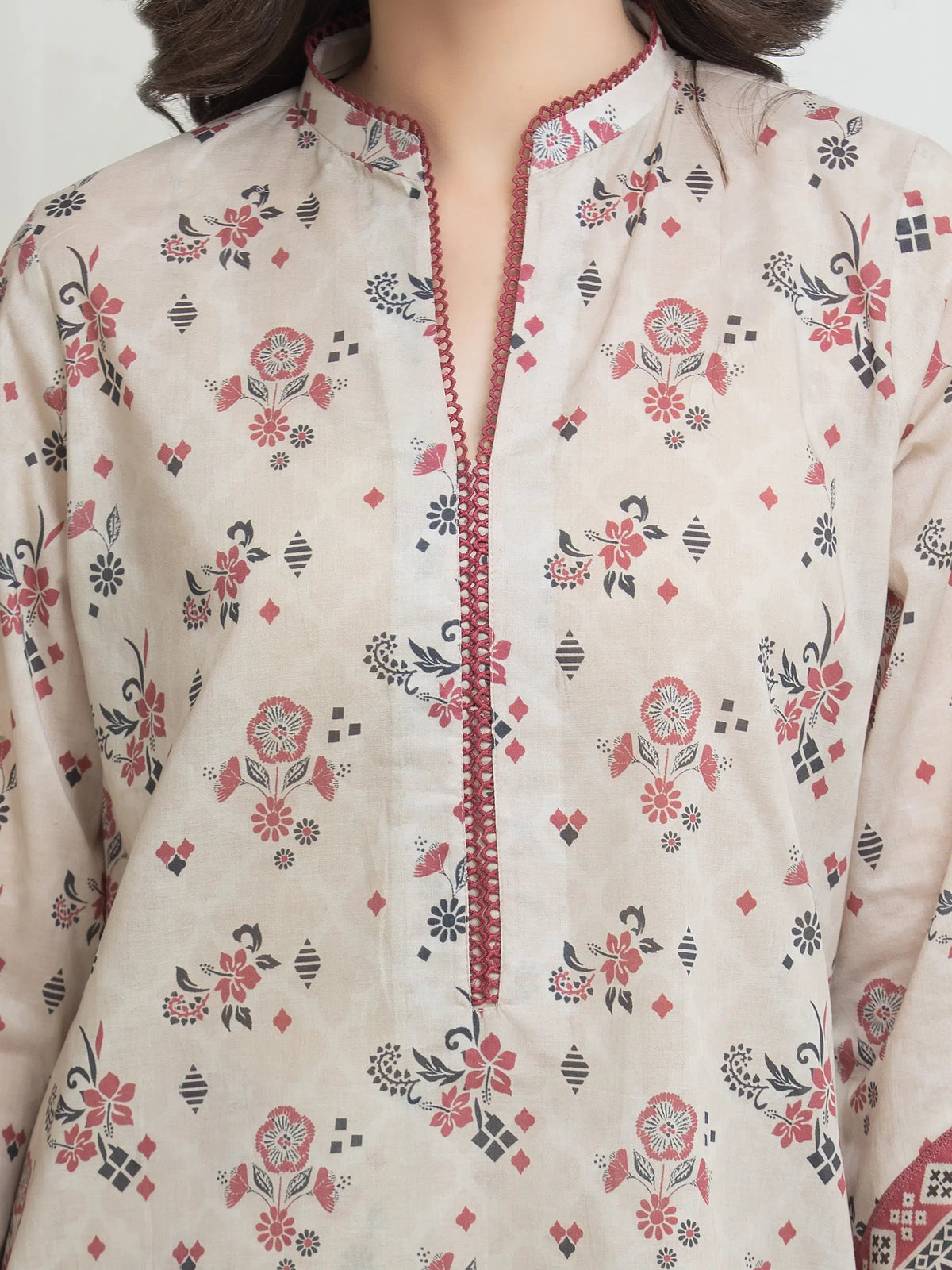 Edenrobe Allure Beige Lawn 3-Piece Suit | EWU6A1-36764-3P