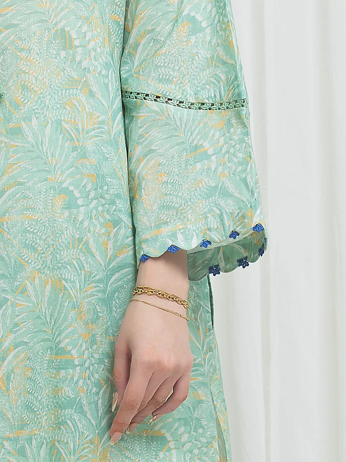 Edenrobe Allure Green Lawn 3-Piece Suit | EWU6A1-36772-3P